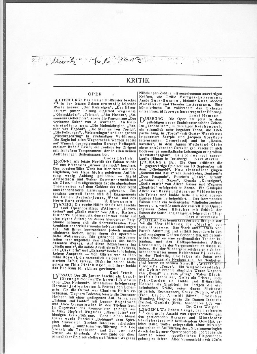 Gotha: Auff�hrung Oper Merlin 1913 
