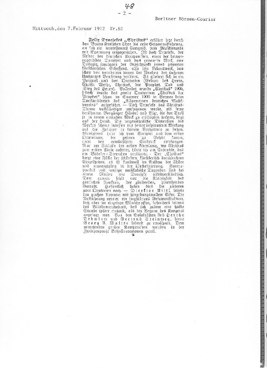 Felix Draesekes Christus (Berliner B�rsen-Courier  1912)