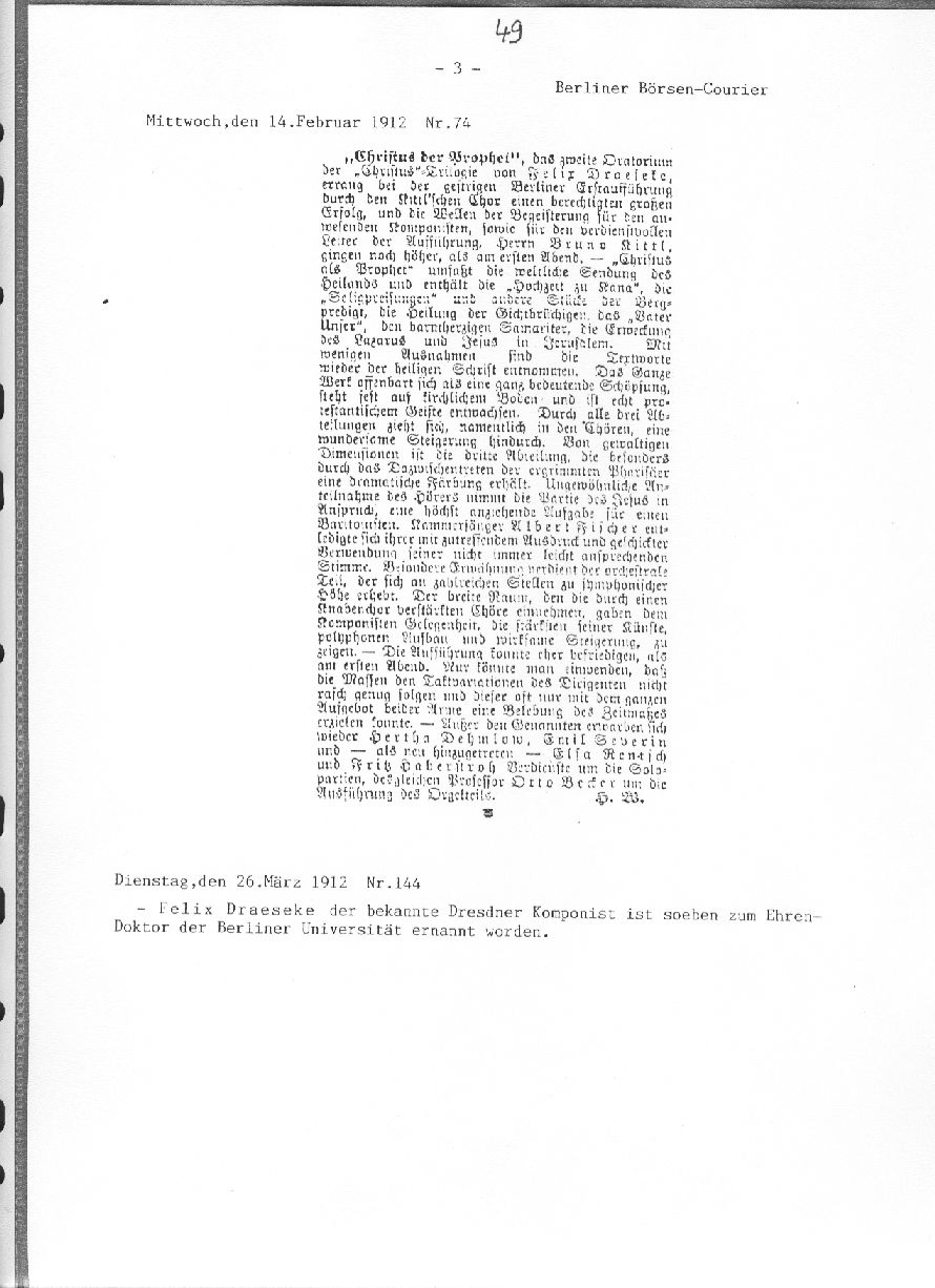 Felix Draesekes Christus (Berliner B�rsen-Courier  1912)
