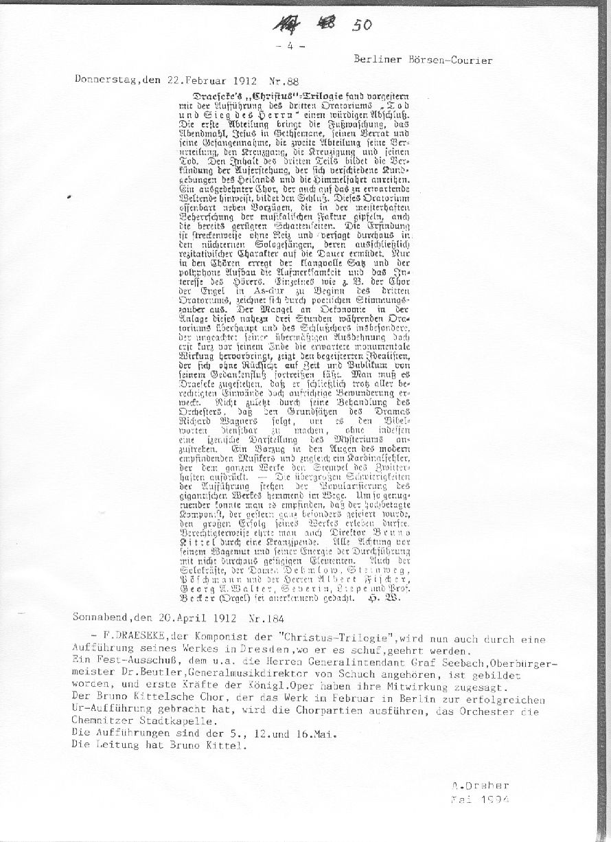 Felix Draesekes Christus (Berliner B�rsen-Courier  1912)