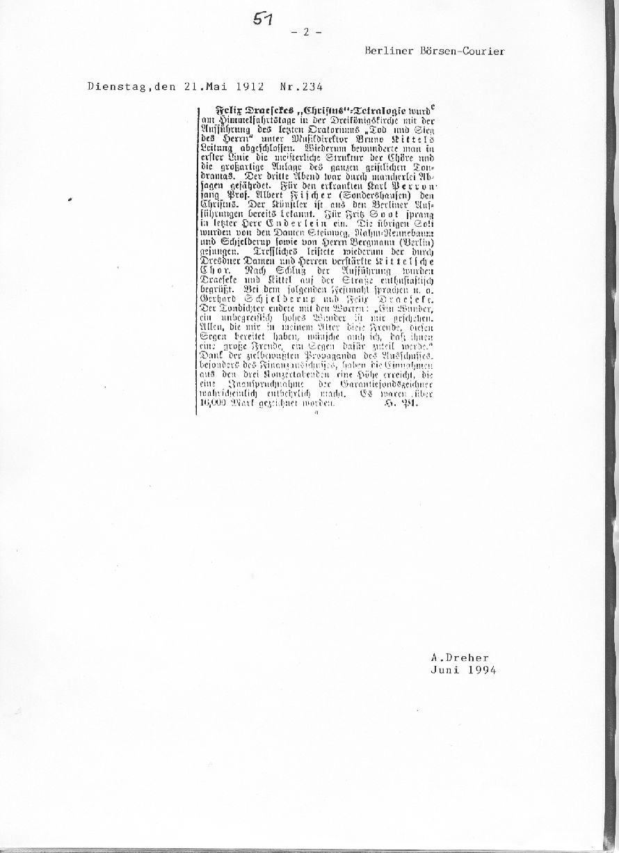 Felix Draesekes Christus (Berliner B�rsen-Courier  1912) 