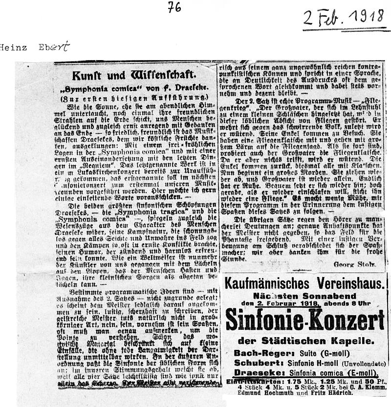 Symphonia comica, Auff�hrung in Kaufm�nnisches Vereinshaus, Dresden (von Georg Stolz, 2 Feb 1918) 