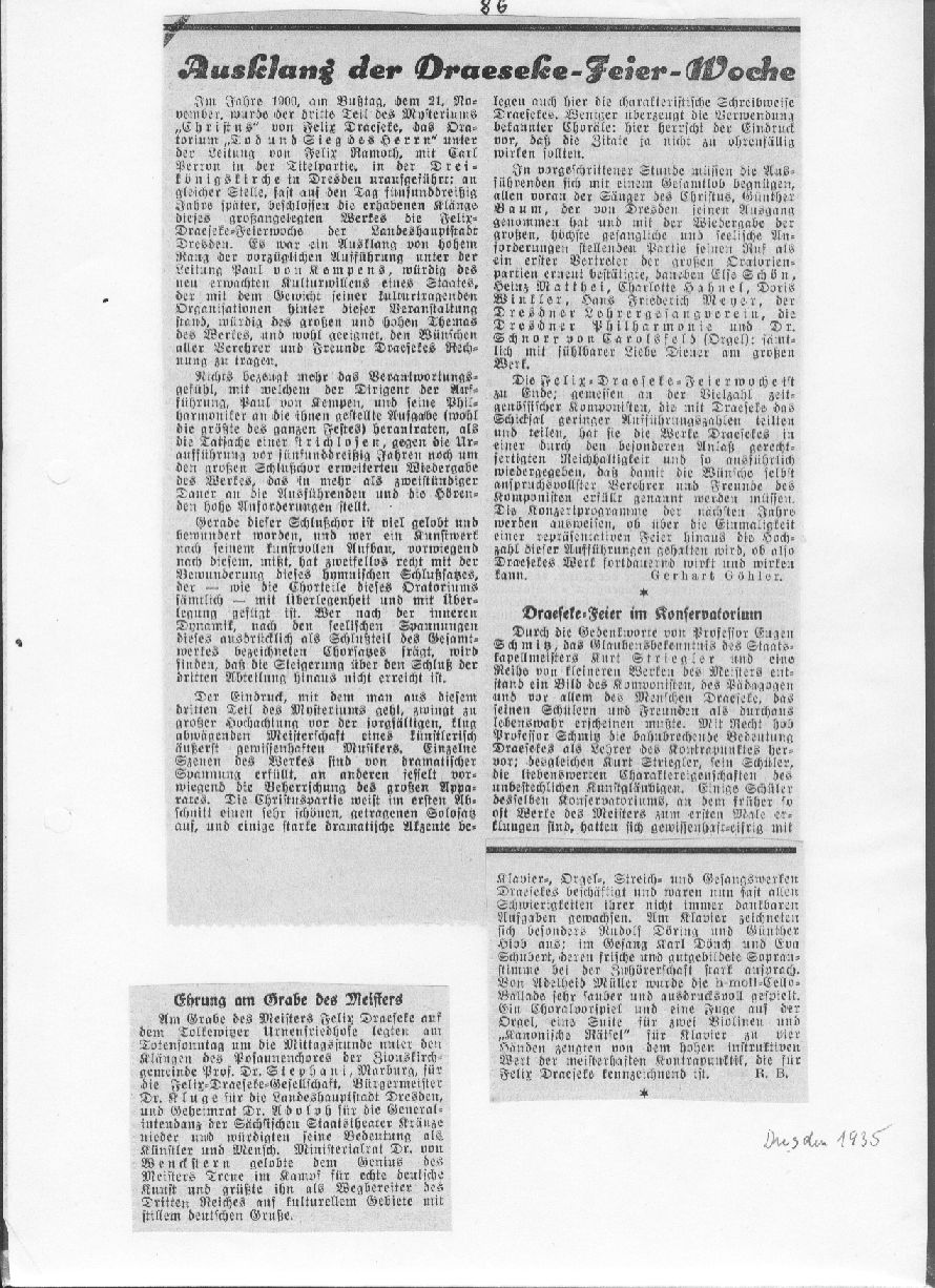 Ausklang der Draeseke-Feier-Woche in Dresden; Ehrung am Grabe, Konservatorium, Tonk&uuml;nstlerverein (Dresden, 1935) 