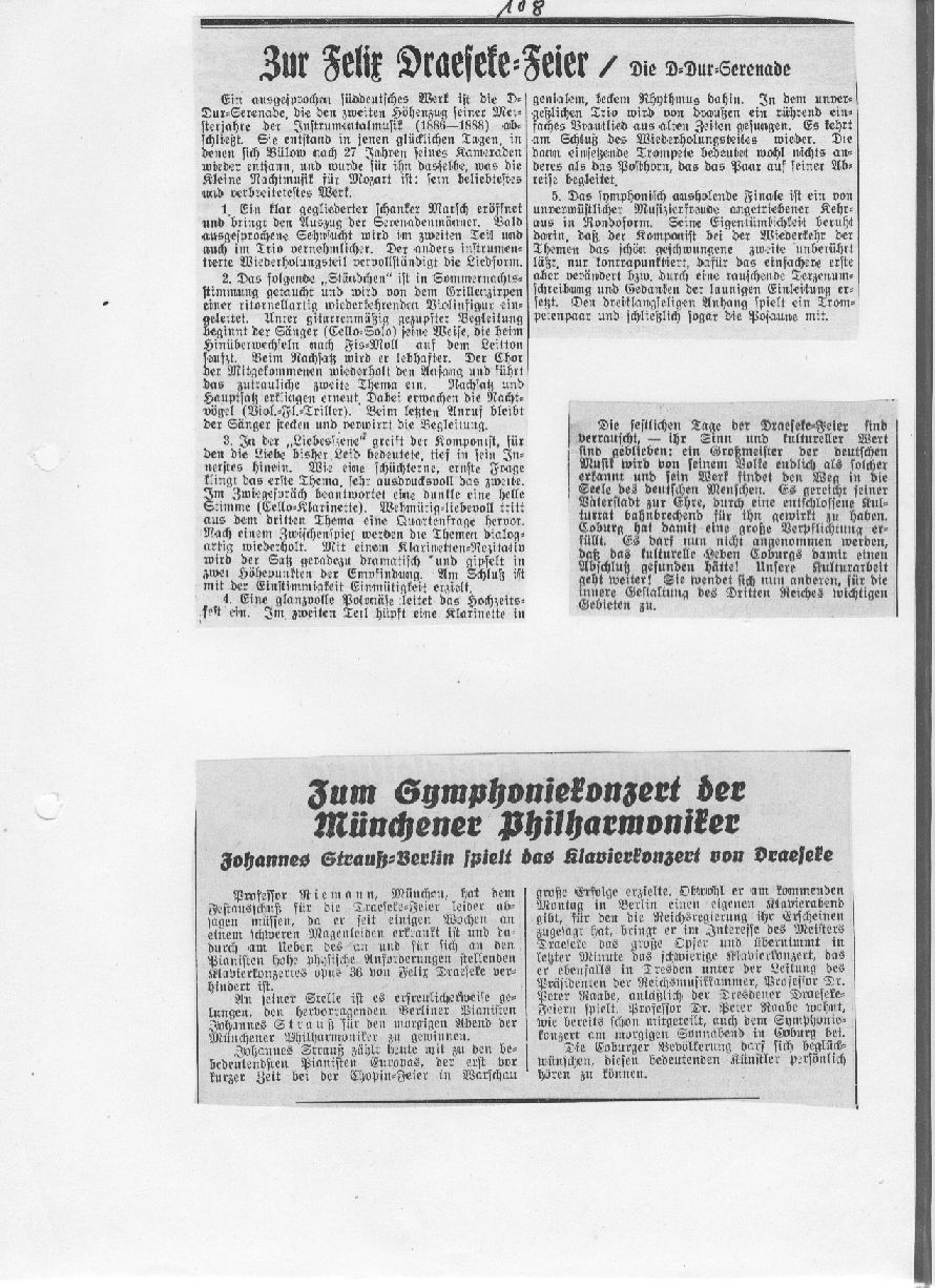 Zur Draeseke-Feier: die D-dur Serenade; Zum Symphoniekonzert der M&uuml;nchner Philharmoniker