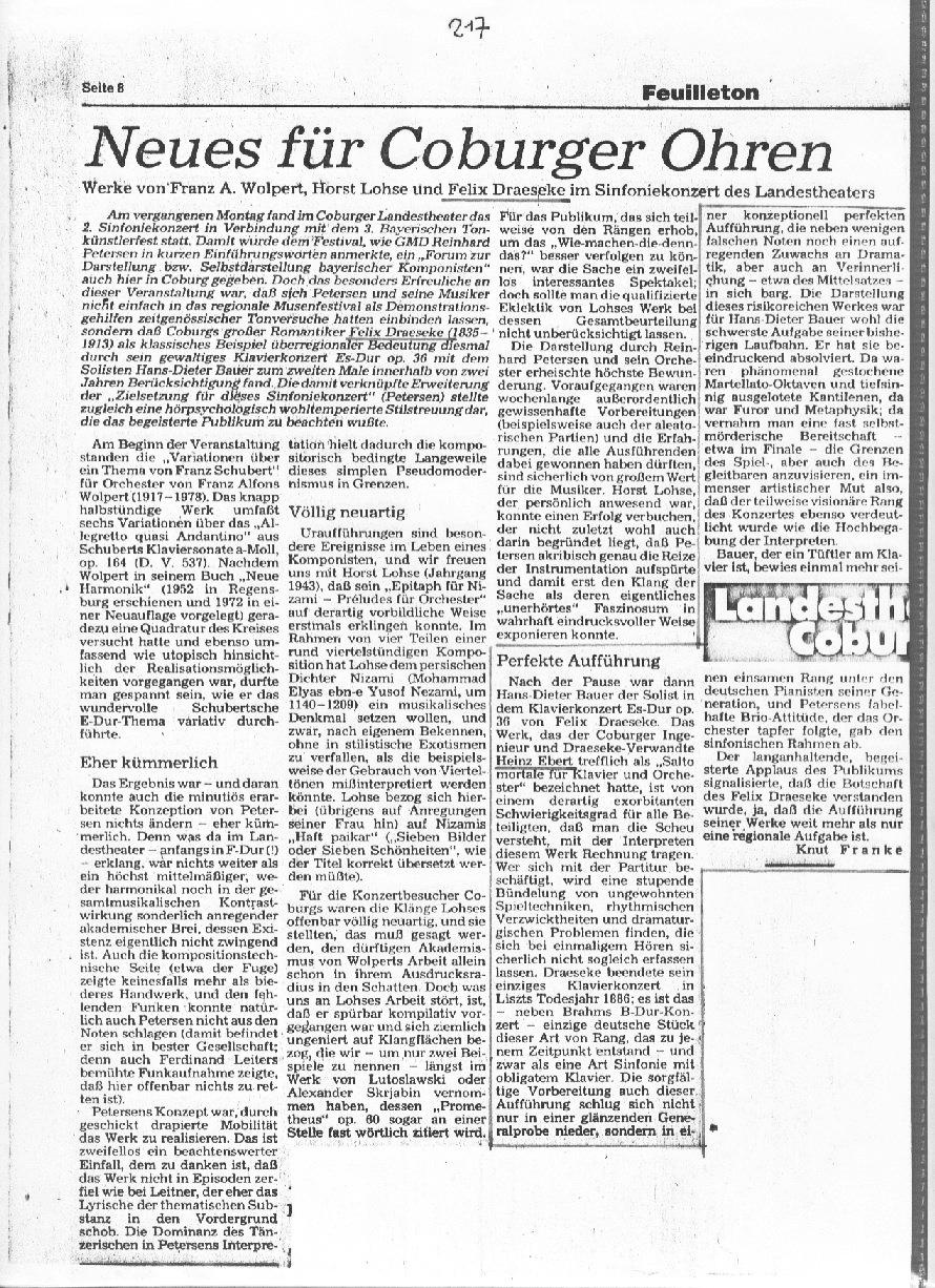Neues f&uuml;r Coburger Ohren, Klavierkonzert op 36 Es-dur (Knut Franke  Nov 1979) 