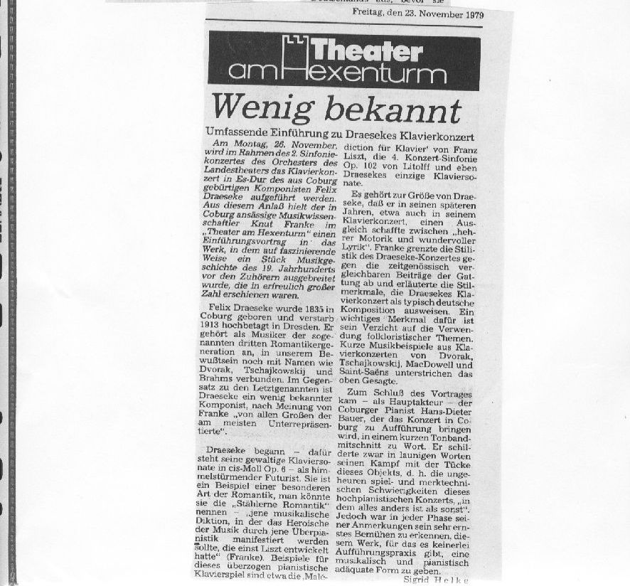 Neues f&uuml;r Coburger Ohren, Klavierkonzert op 36 Es-dur (Sigrid Helke, Nov 1979) 