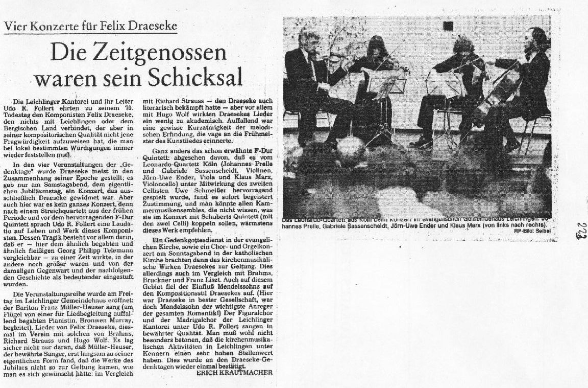 Vier Konzerte f&uuml;r Felix Draeseke: Die Zeitgenossen waren sein Schicksal, von Erich Krautmacher (1983)