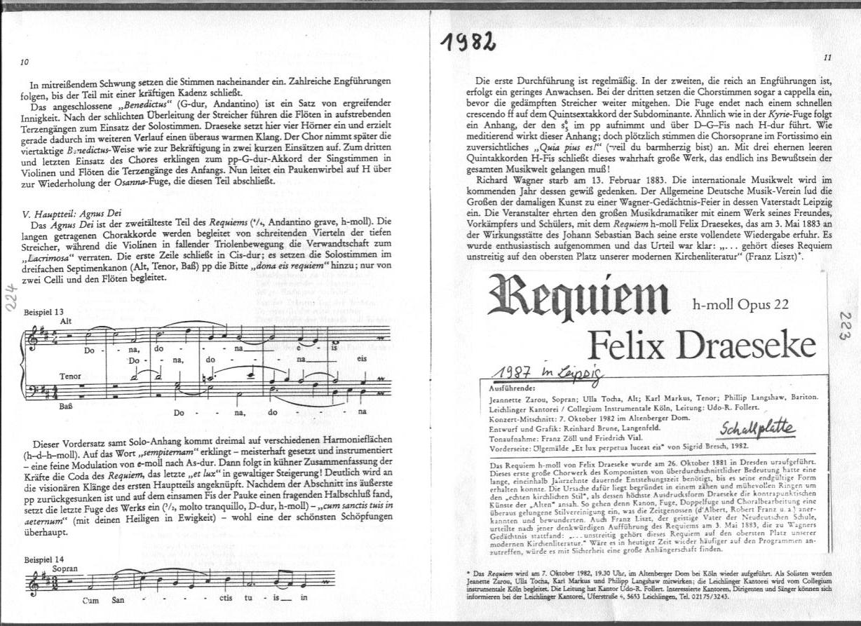 Felix Draeseke: Requiem h-moll, op. 22, Udo-R. Follert, Collegium Instrumentale K&ouml;ln, Altenberg 1982