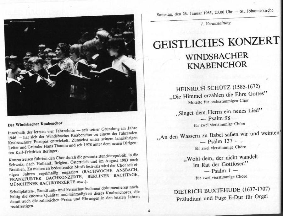 22. Haller Bach-Tage (26 Jan-3 Feb 1985): Bach, Sch&uuml;tz, H&auml;ndel, et al.; Draeseke Serenade D-dur, op. 69, Collegium Instrumentale Koln, Udo-R Follert 