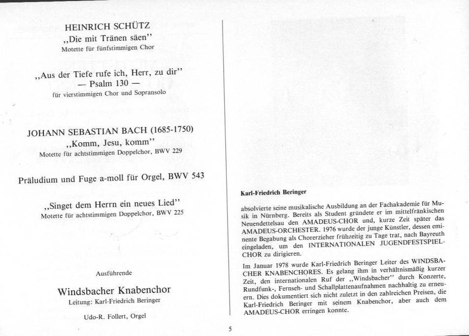 22. Haller Bach-Tage (26 Jan-3 Feb 1985): Bach, Sch&uuml;tz, H&auml;ndel, et al.; Draeseke Serenade D-dur, op. 69, Collegium Instrumentale Koln, Udo-R Follert 