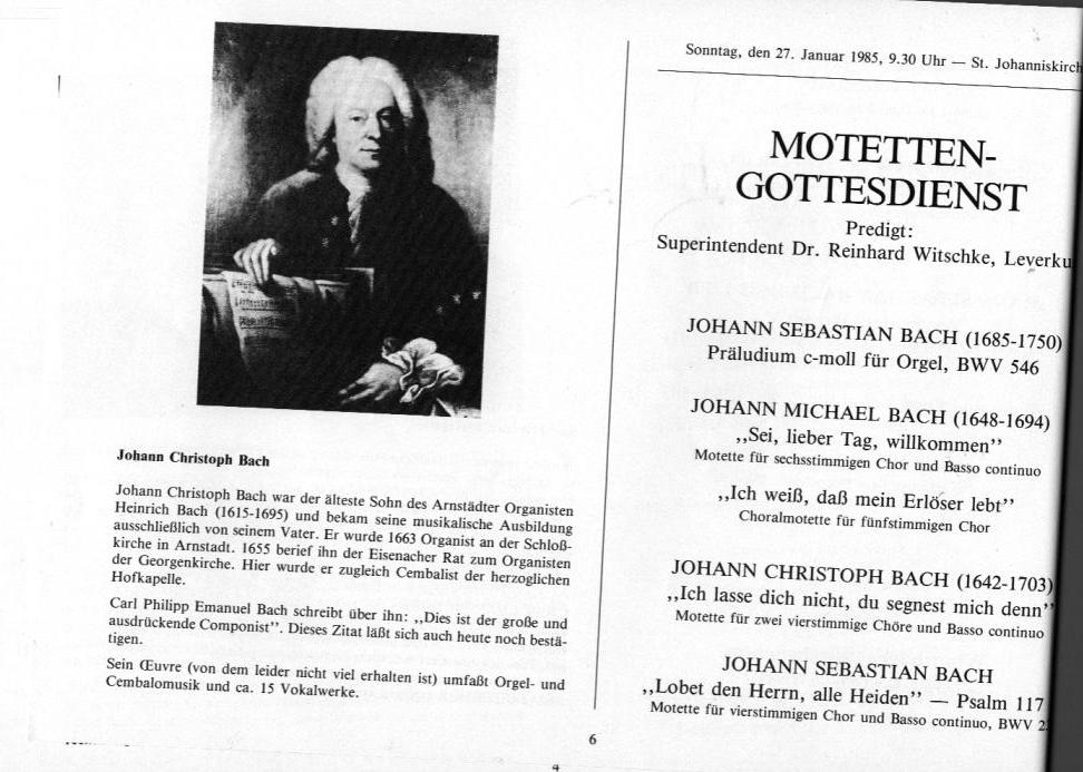 22. Haller Bach-Tage (26 Jan-3 Feb 1985): Bach, Sch&uuml;tz, H&auml;ndel, et al.; Draeseke Serenade D-dur, op. 69, Collegium Instrumentale Koln, Udo-R Follert 