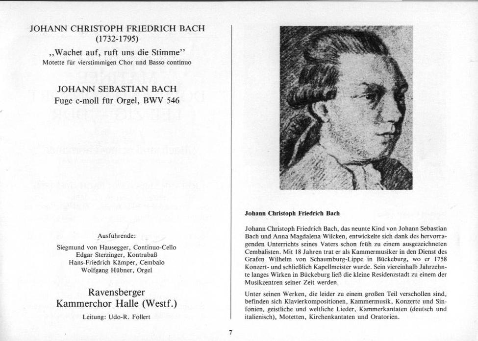 22. Haller Bach-Tage (26 Jan-3 Feb 1985): Bach, Sch&uuml;tz, H&auml;ndel, et al.; Draeseke Serenade D-dur, op. 69, Collegium Instrumentale Koln, Udo-R Follert 