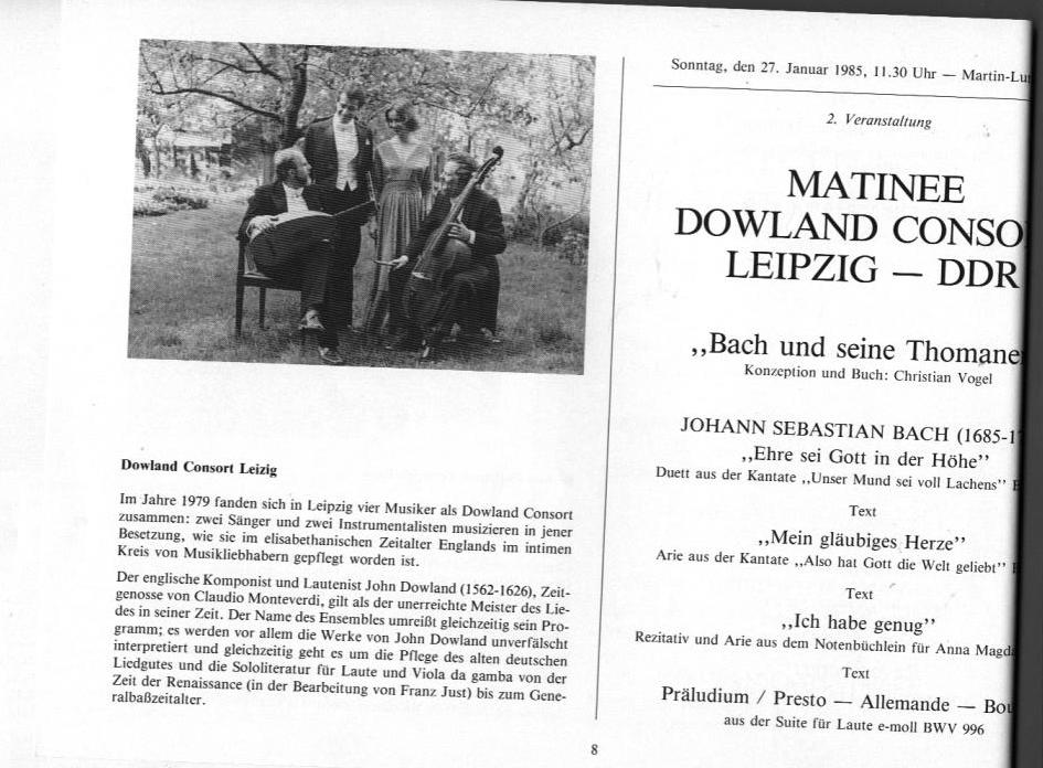 22. Haller Bach-Tage (26 Jan-3 Feb 1985): Bach, Sch&uuml;tz, H&auml;ndel, et al.; Draeseke Serenade D-dur, op. 69, Collegium Instrumentale Koln, Udo-R Follert 