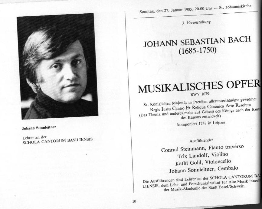 22. Haller Bach-Tage (26 Jan-3 Feb 1985): Bach, Sch&uuml;tz, H&auml;ndel, et al.; Draeseke Serenade D-dur, op. 69, Collegium Instrumentale Koln, Udo-R Follert 
