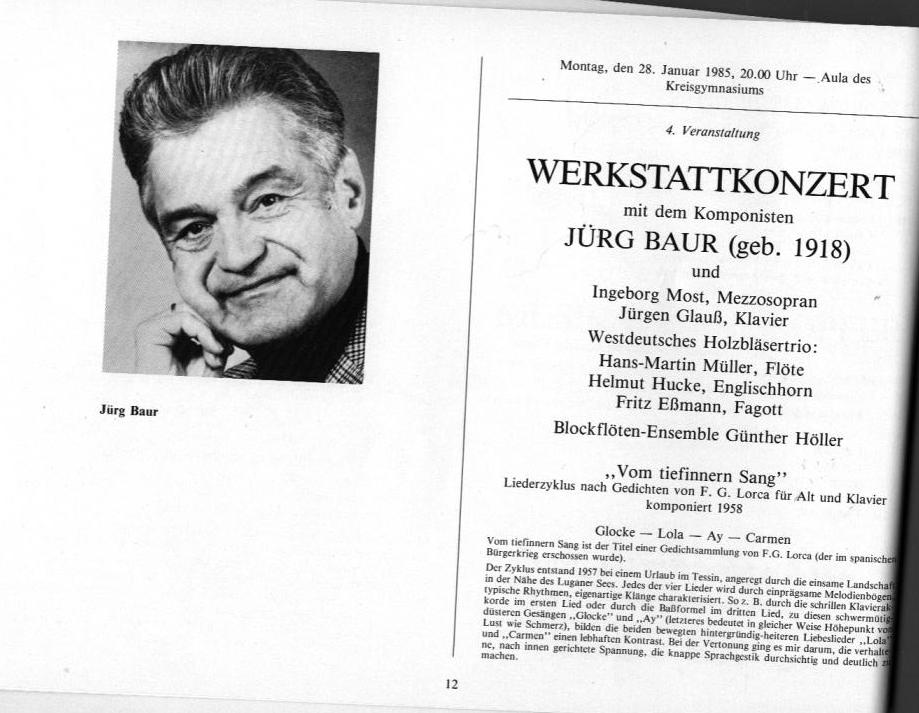 22. Haller Bach-Tage (26 Jan-3 Feb 1985): Bach, Sch&uuml;tz, H&auml;ndel, et al.; Draeseke Serenade D-dur, op. 69, Collegium Instrumentale Koln, Udo-R Follert 