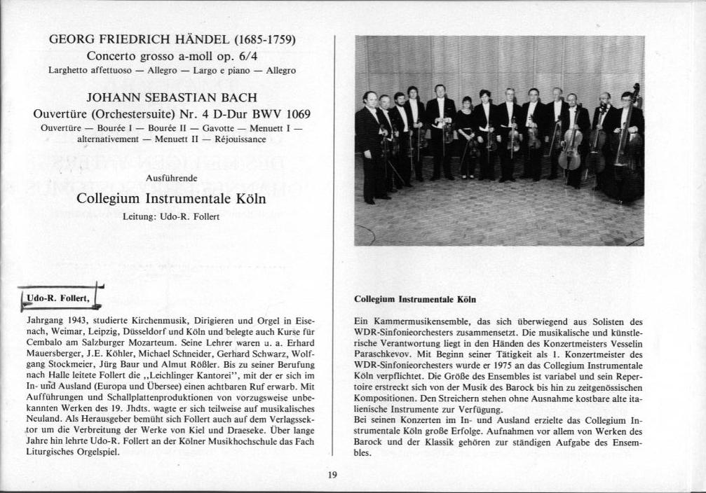 22. Haller Bach-Tage (26 Jan-3 Feb 1985): Bach, Sch&uuml;tz, H&auml;ndel, et al.; Draeseke Serenade D-dur, op. 69, Collegium Instrumentale Koln, Udo-R Follert 
