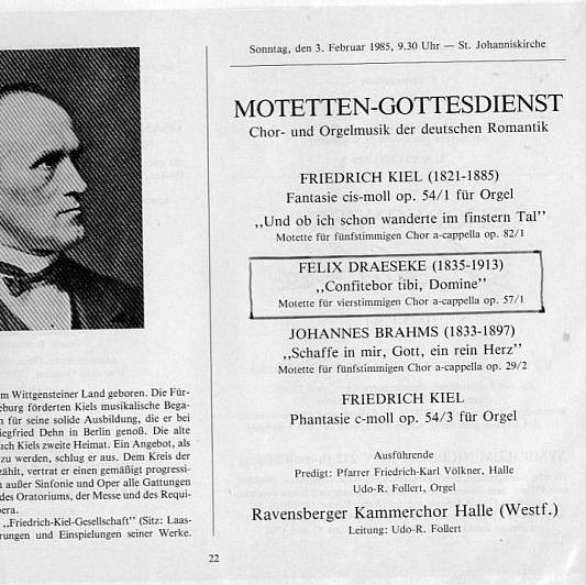 Draeseke Motette f&uuml;r Chor op 57/1, Ravensberger Kammerchor, Udo-R Follert [3 Feb 1985]