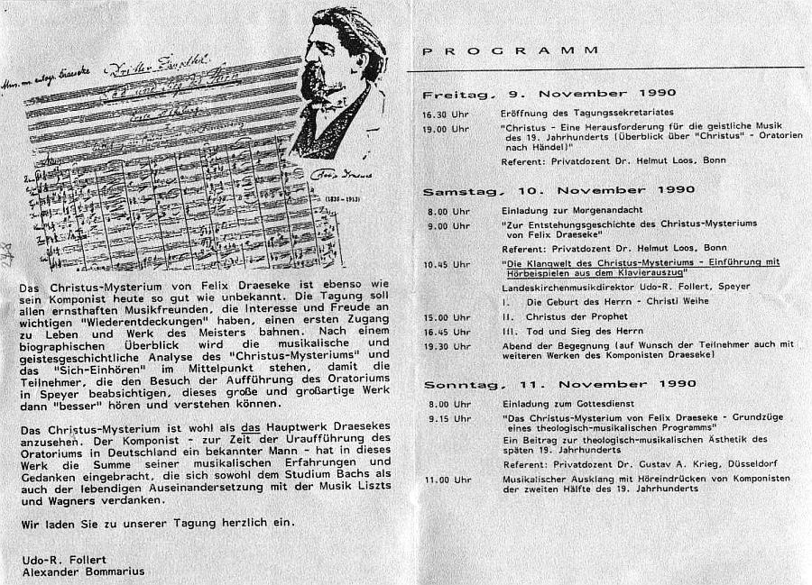 Evangelische Akademie der Pfalz: Das Christus Mysterium von Felix Draeseke - Grundz&uuml;ge eines theologisch-musikalischen Programms (9-11 Nov 1990 Enkenbach-Alsenborn)