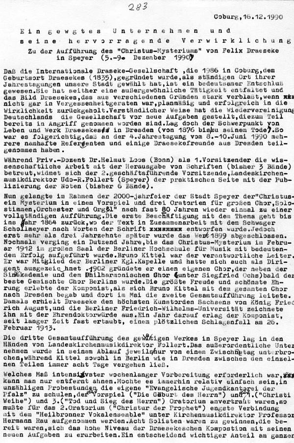 Dr. Friedrich Klose: Ein gewagtes Unternehmen und seine&nbsp;hervorragende Verwirklichung: Christus Mysteriums; Das Christus Mysterium von Felix Draeseke (5 - 9 Dez 1990, Ged&auml;chtniskirche Speyer, Staatlische Philharmonie Breslau, Langshaw, Vogel, Markus, et al., Hermann Rau, Udo-R. Follert)