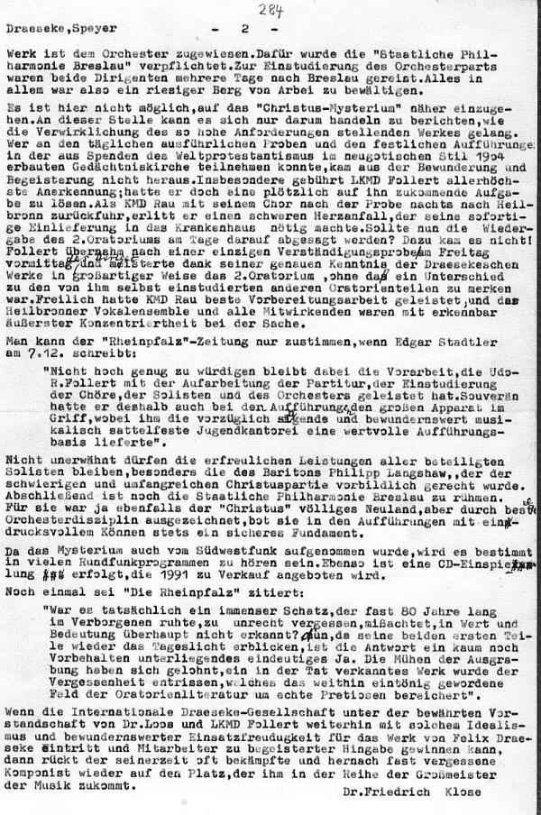 Dr. Friedrich Klose: Ein gewagtes Unternehmen und seine&nbsp;hervorragende Verwirklichung: Christus Mysteriums; Das Christus Mysterium von Felix Draeseke (5 - 9 Dez 1990, Ged&auml;chtniskirche Speyer, Staatlische Philharmonie Breslau, Langshaw, Vogel, Markus, et al., Hermann Rau, Udo-R. Follert)