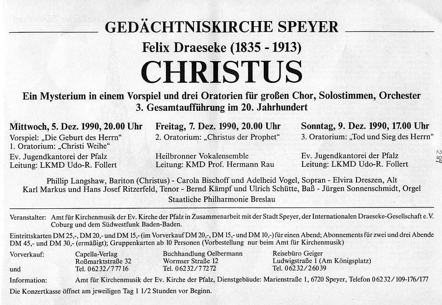 Das Christus Mysterium von Felix Draeseke (5 - 9 Dez 1990, Ged&auml;chtniskirche Speyer, Staatlische Philharmonie Breslau, Langshaw, Vogel, Markus, et al., Hermann Rau, Udo-R. Follert)