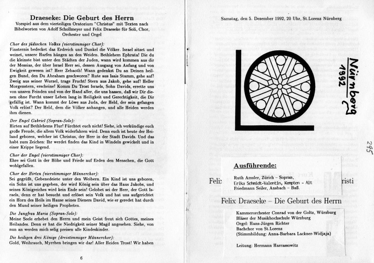 Draeseke: Vorspiel zu Christus - Die Geburt des Herrn (5 Dez 1992, Lorenzkirche N&uuml;rnberg, W&uuml;rzburg Orchester, et al., Leitung: Hermann Harrassowitz)