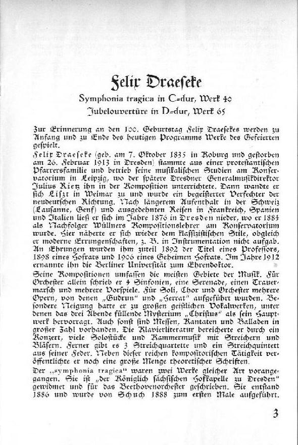 Programm: Draeseke - Symphonia Tragica; Schumann - Klavierkonzert; Draeseke - Jubel-overt&uuml;re S&auml;chsische Staatskapelle Dresden, Karl B&ouml;hm, Walter Gieseking (S&auml;chsische Staatstheater Dresden, 22 Nov 1935)