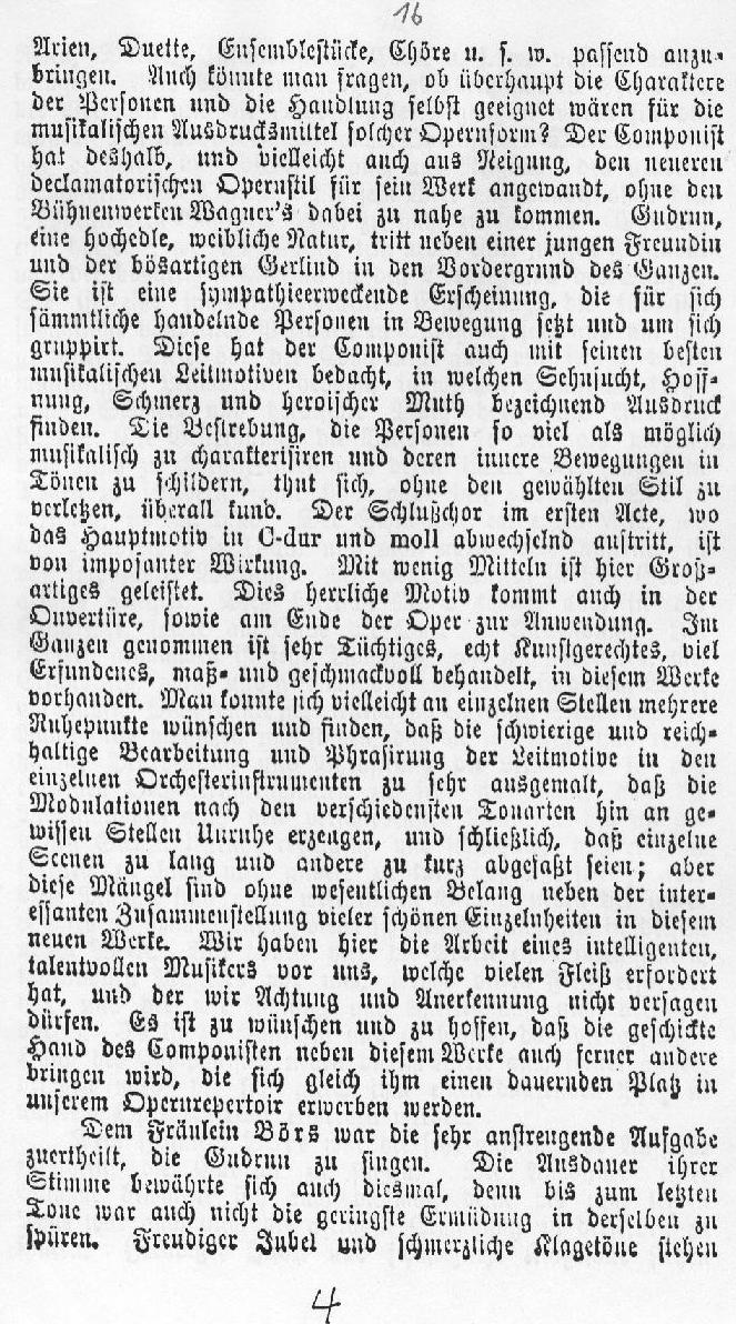 &Uuml;ber die Oper "Gudrun" Hannoverscher Courier (7 Nov 1884) 