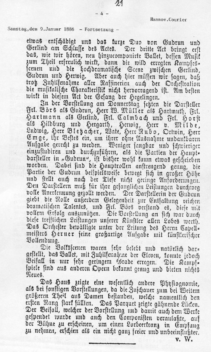 &Uuml;ber die Oper "Gudrun" Hannoverscher Courier (9 Jan 1886) 