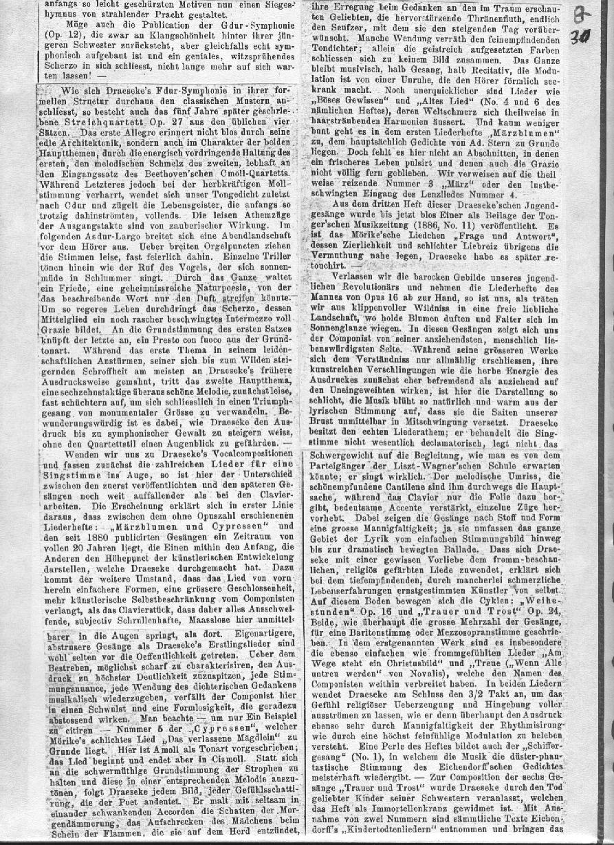 A. Niggli: Eine biographisch-kritische Studie &uuml;ber Felix Draeseke (Musikalisches Wochenblatt, Leipzig XVIII, nr 2-13; Januar-M&auml;rz 1887)