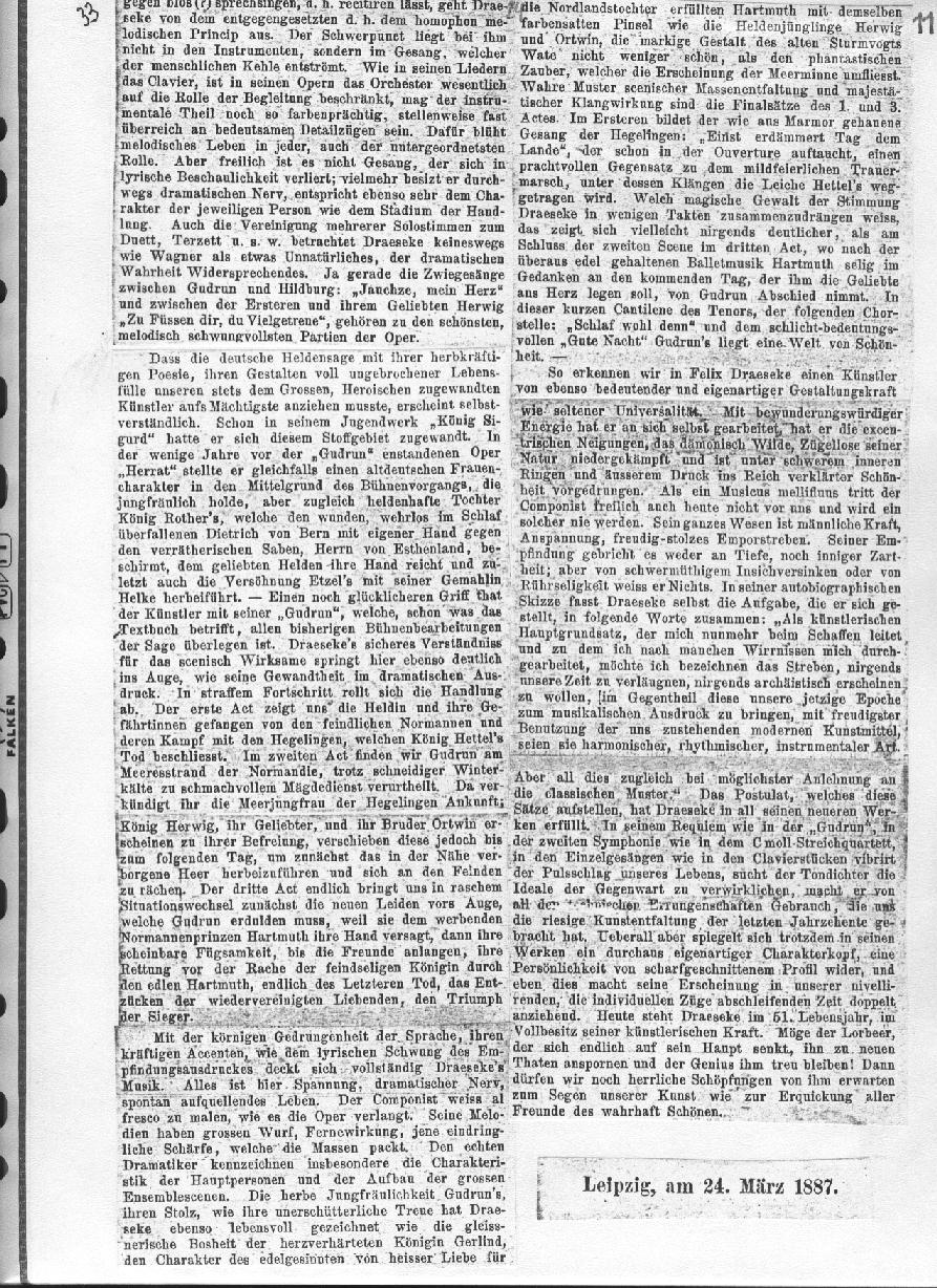 A. Niggli: Eine biographisch-kritische Studie &uuml;ber Felix Draeseke (Musikalisches Wochenblatt, Leipzig XVIII, nr 2-13; Januar-M&auml;rz 1887)