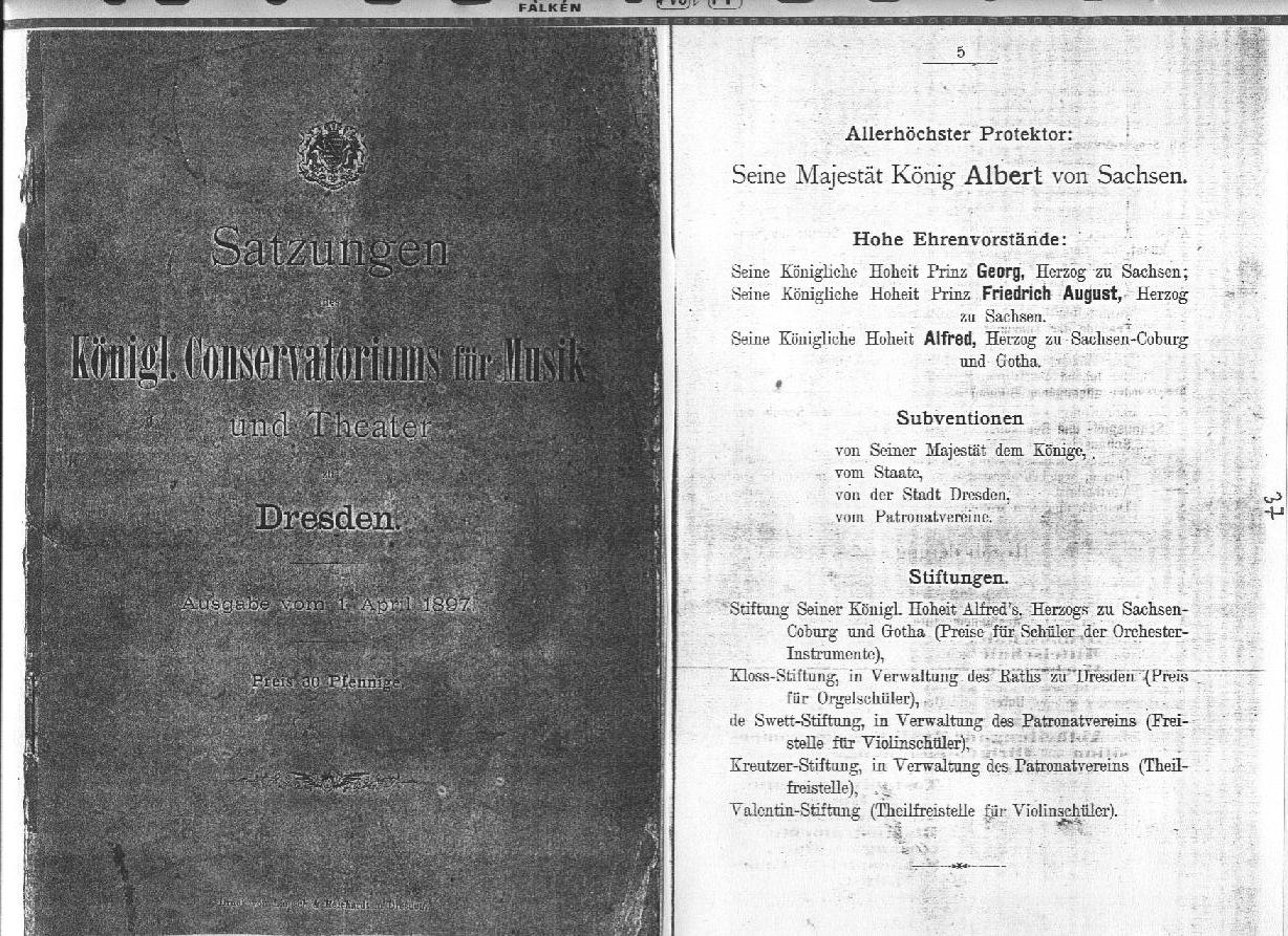 Satzungen K&ouml;ngl. Conservatoriums f&uuml;r Musik, Dresden 1897