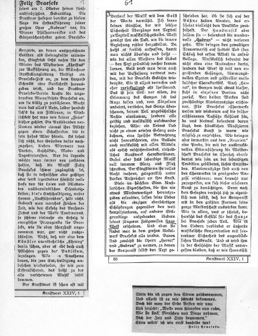 Franz G&uuml;rtler: Felix Draeseke zum 75. Geburtstag, Kunstwart V.24 (1 Okt 1910)