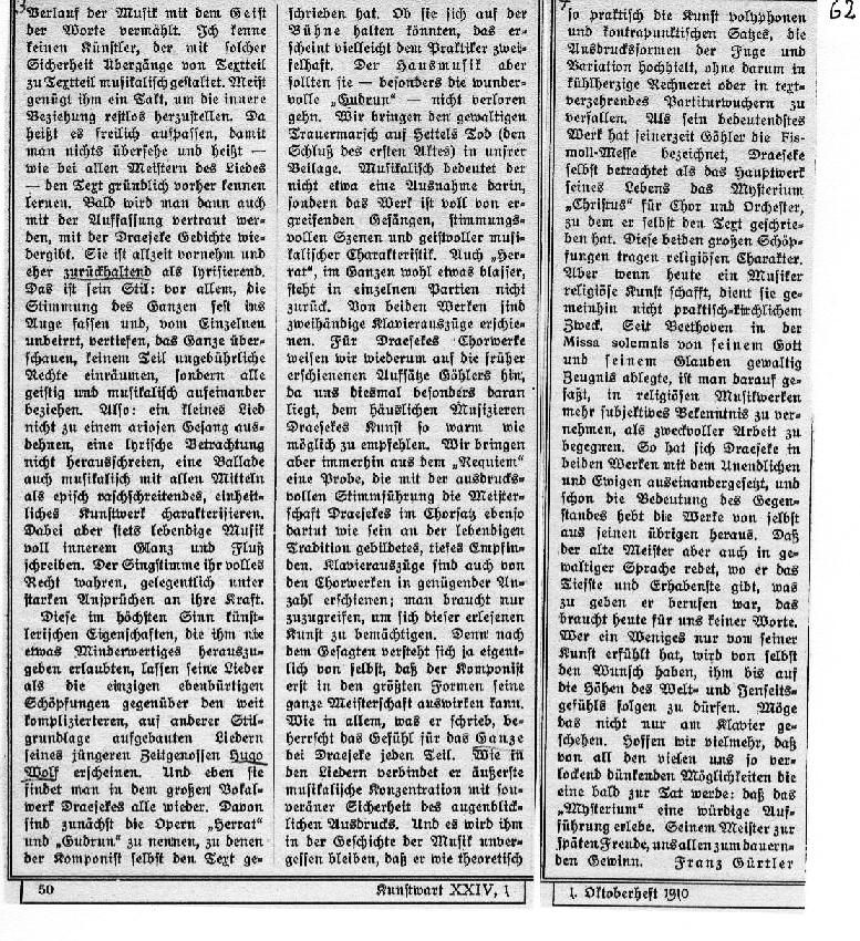 Franz G&uuml;rtler: Felix Draeseke zum 75. Geburtstag, Kunstwart V.24 (1 Okt 1910)