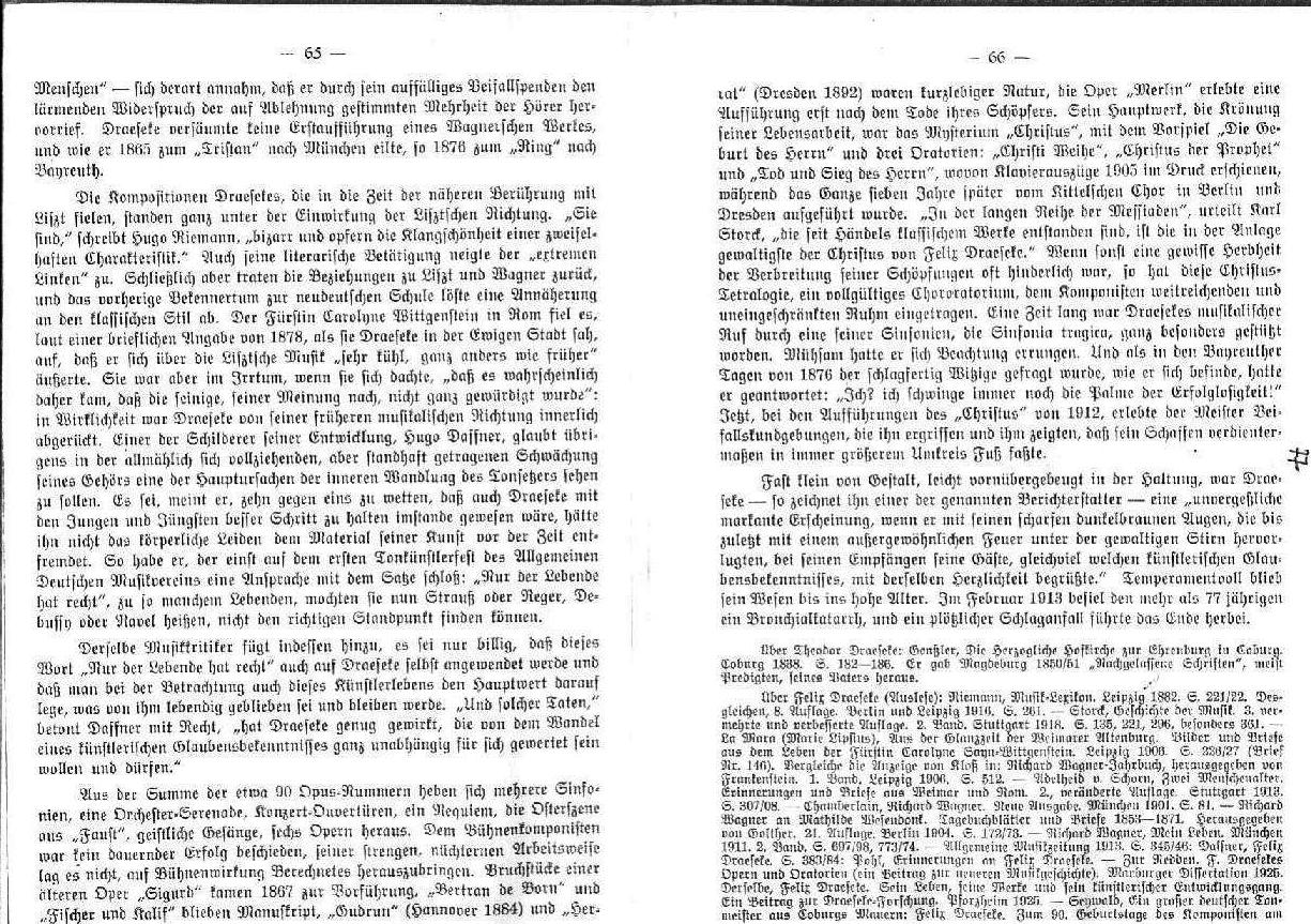 Literatur &uuml;ber F. Draeseke: Biographisches Fragment