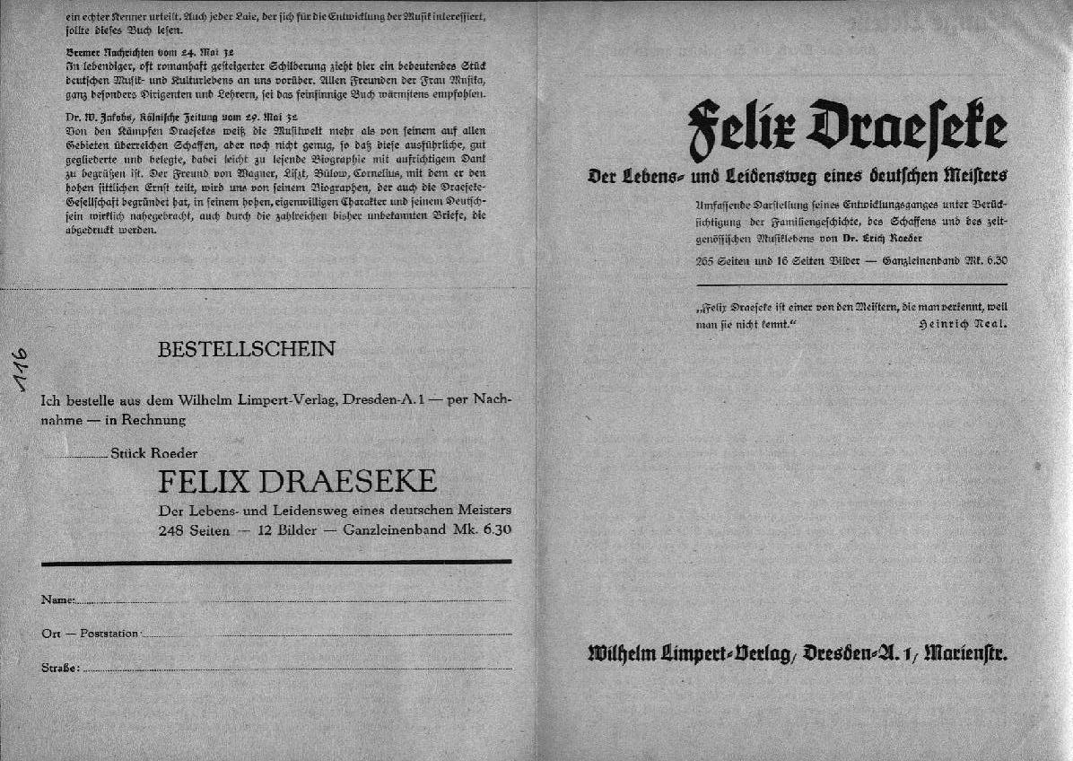 Einige Urteile &uuml;ber die Draeseke-Biographie von Erich Roeder