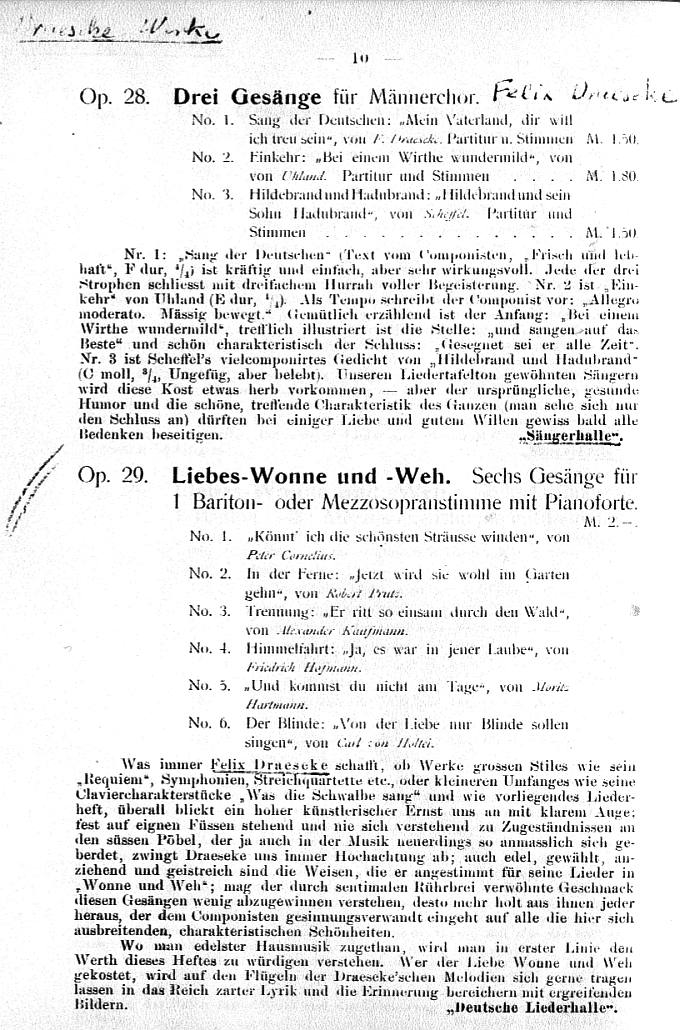 Kritiken: op. 27 Quartett, op. 28 3 Ges&auml;nge, op. 29 Liebes-Wonne- und-Weh (Musikalisches Wochenblatt, etc)