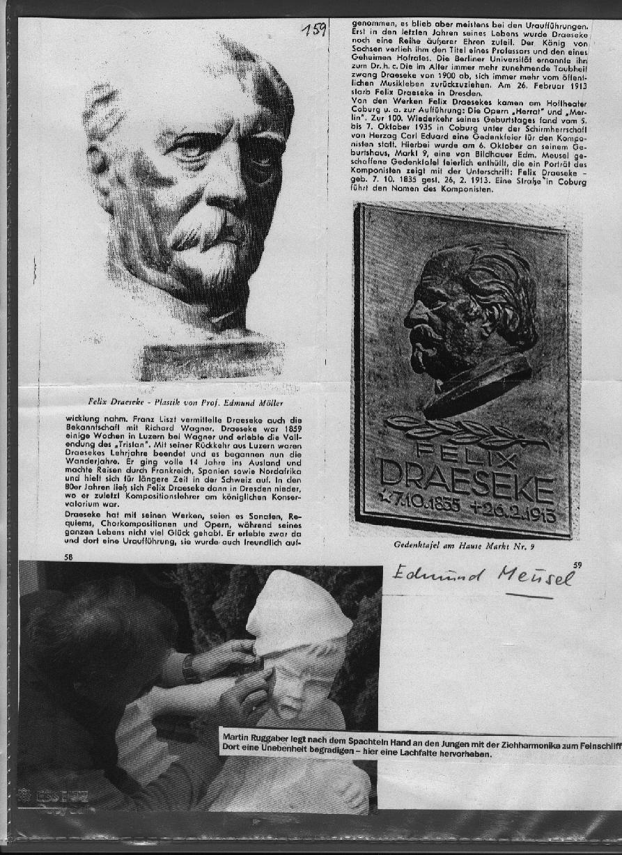 Edmund Meusel: Sch&ouml;pfer der Gedenktafel am Markt Coburg; Edmund M&ouml;ller: Sch&ouml;pfer der B&uuml;ste von Draeseke