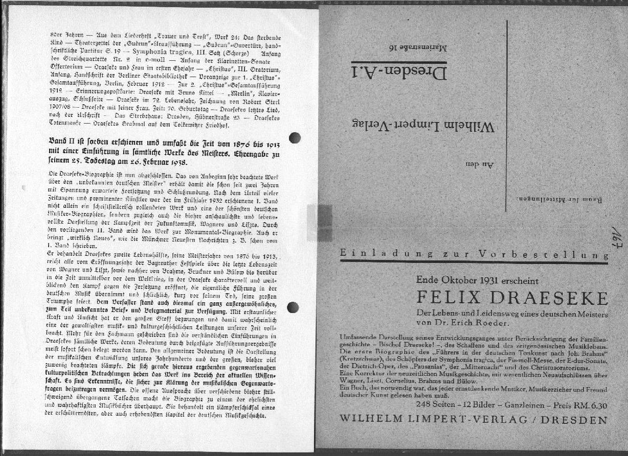 Zur Draeseke Biographie von Erich Roeder&nbsp;