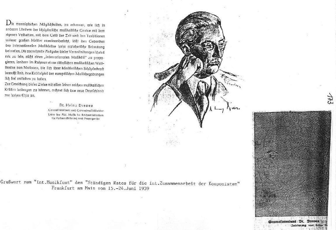Dr. Heinz Drewes, Gru&szlig;wort zum "Intern. Musikfes." 1939