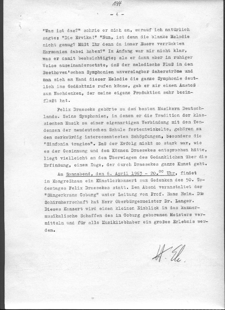 Heinz Ebert: Draeseke, Liszt und Wagner. Begegnungen mit gro&szlig;en M&auml;nnern seiner Zeit. Ein Beitrag zum 50. Todestag Felix Draesekes