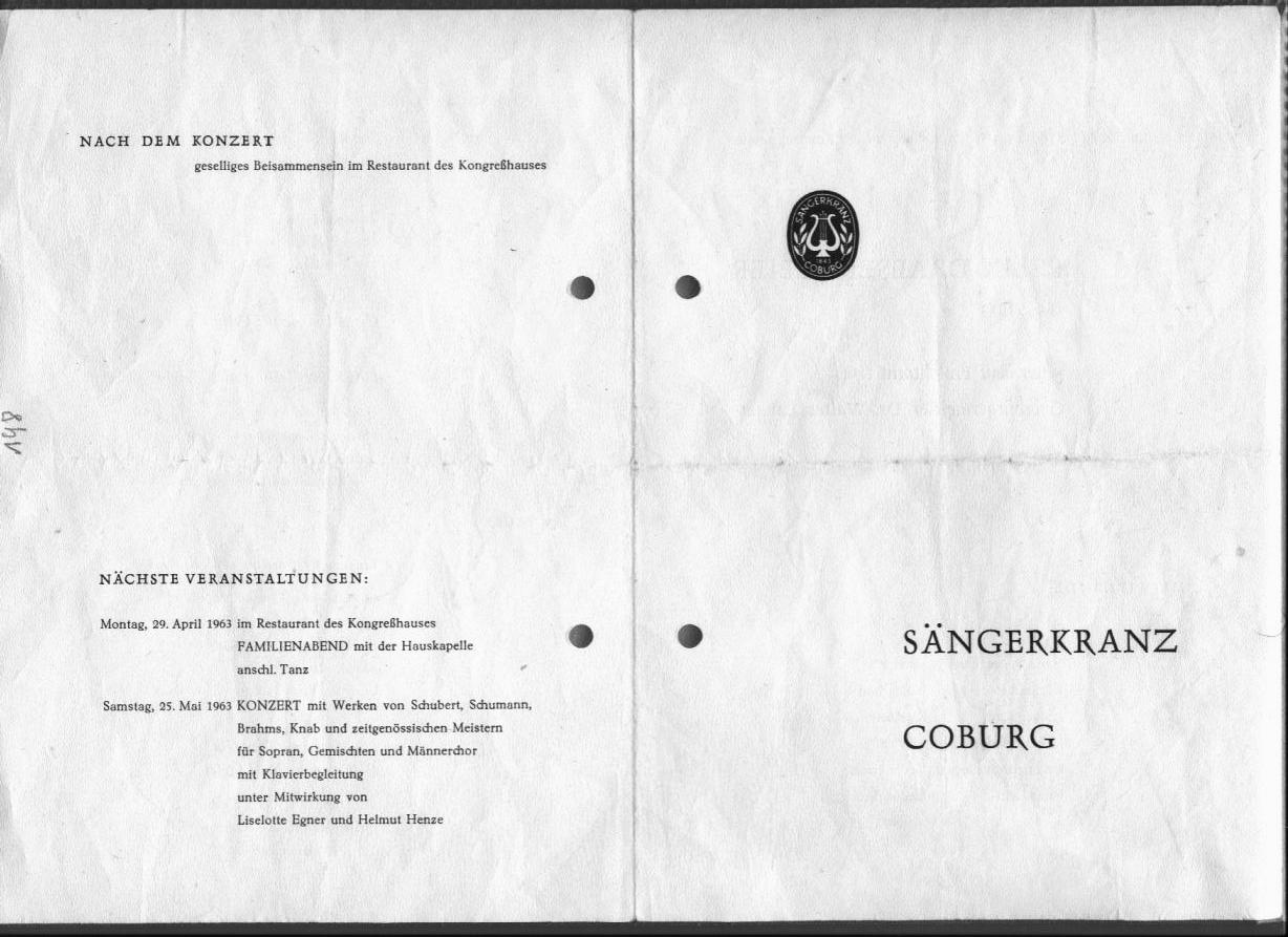Konzertprogramm: Felix-Draeseke-Feier 1963 im Festsaal des Kongre&szlig;hauses Coburg (6 Apr 1963) 