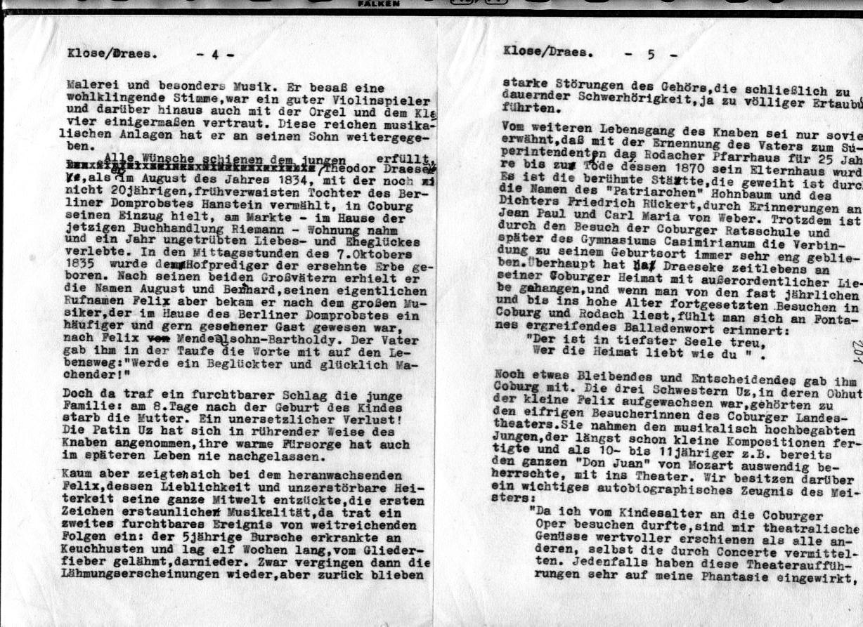 Dr. Friedrich Klose: Gedenkworte zur Draeseke-Feier 1963, Festsaal des Kongre&szlig;hauses Coburg (6 Apr 1963) 