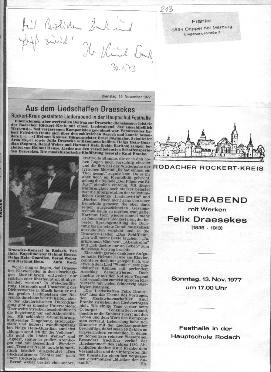 R&uuml;ckerz-Kreis gestaltet Liederabend in Rodach, 15 Nov 1977 
