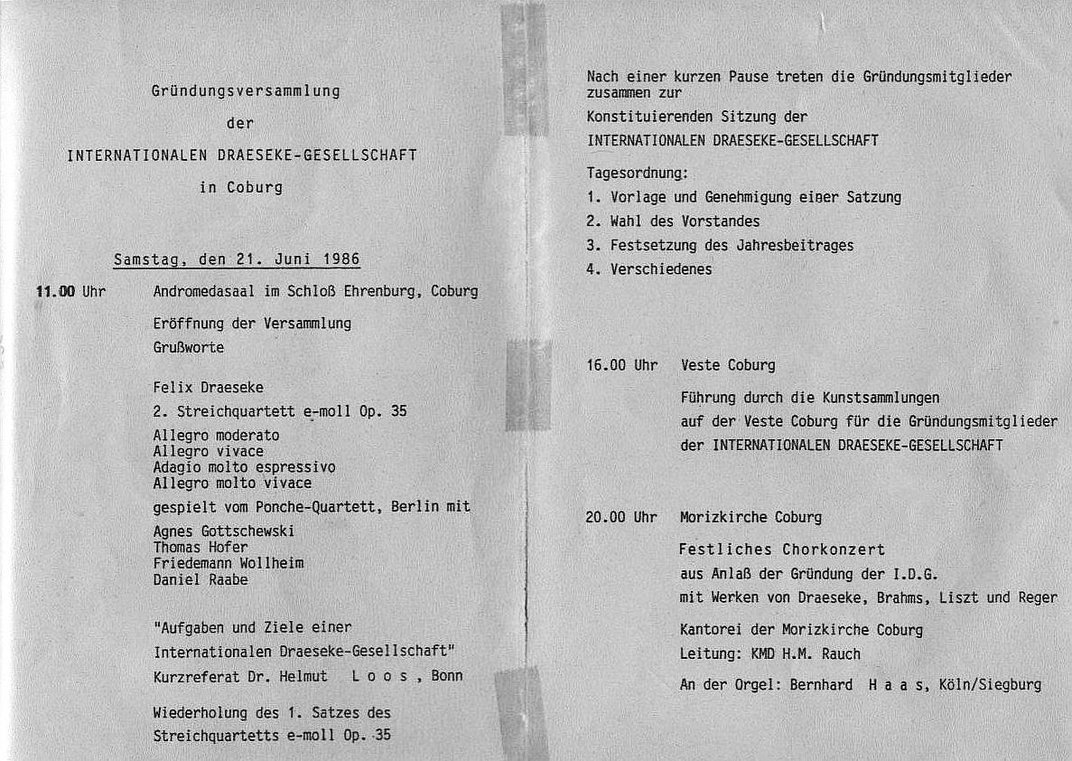 Gr&uuml;ndungsversammlung der Internationalen Draeseke-Gesellschaft in Coburg