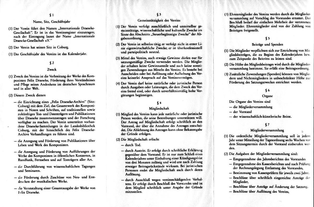 Satzung der Internationalen Draeseke Gesellschaft &sect; 1-10