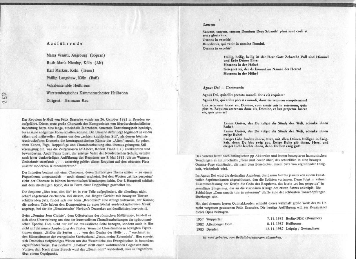 Draeseke Requiem in H-moll am 4 October 1987 in Heilbronn - Kilianskirche&nbsp;(8 Nov 1987, W&uuml;rttenberg Kammerorchestra Heilbronn, Hermann Rau) 