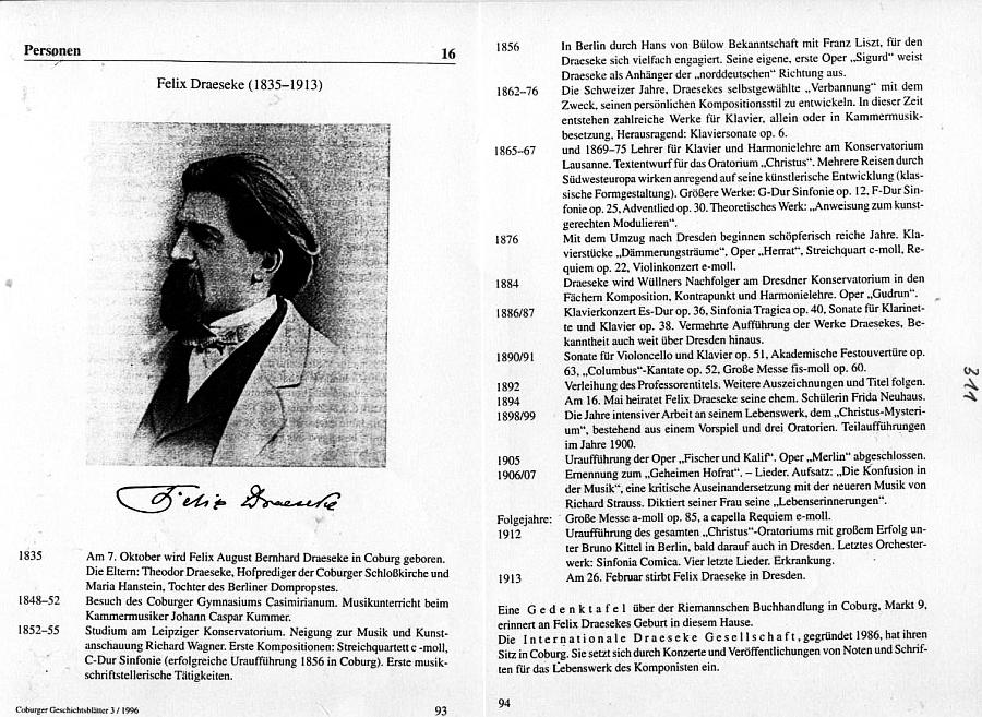 Draeseke: Chronologische Lebensdaten 1835-1913 (Coburger Geschichtsbl&auml;tter 3/1996)