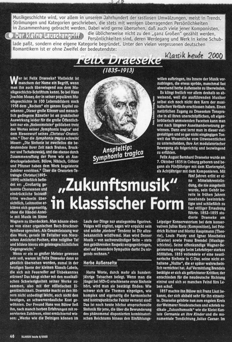 Christoph Schl&uuml;ren: "Zukunftsmusik" in klassische Form, Klassik heute, 6/2000 