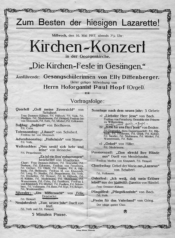 Georgenkirche (Eisenach?) - Die Kirchen-Feste in Ges&auml;ngen. Draeseke Lied:&nbsp;Um Mitternacht&nbsp;op. 24 nr 6 - 16 Mai 1917